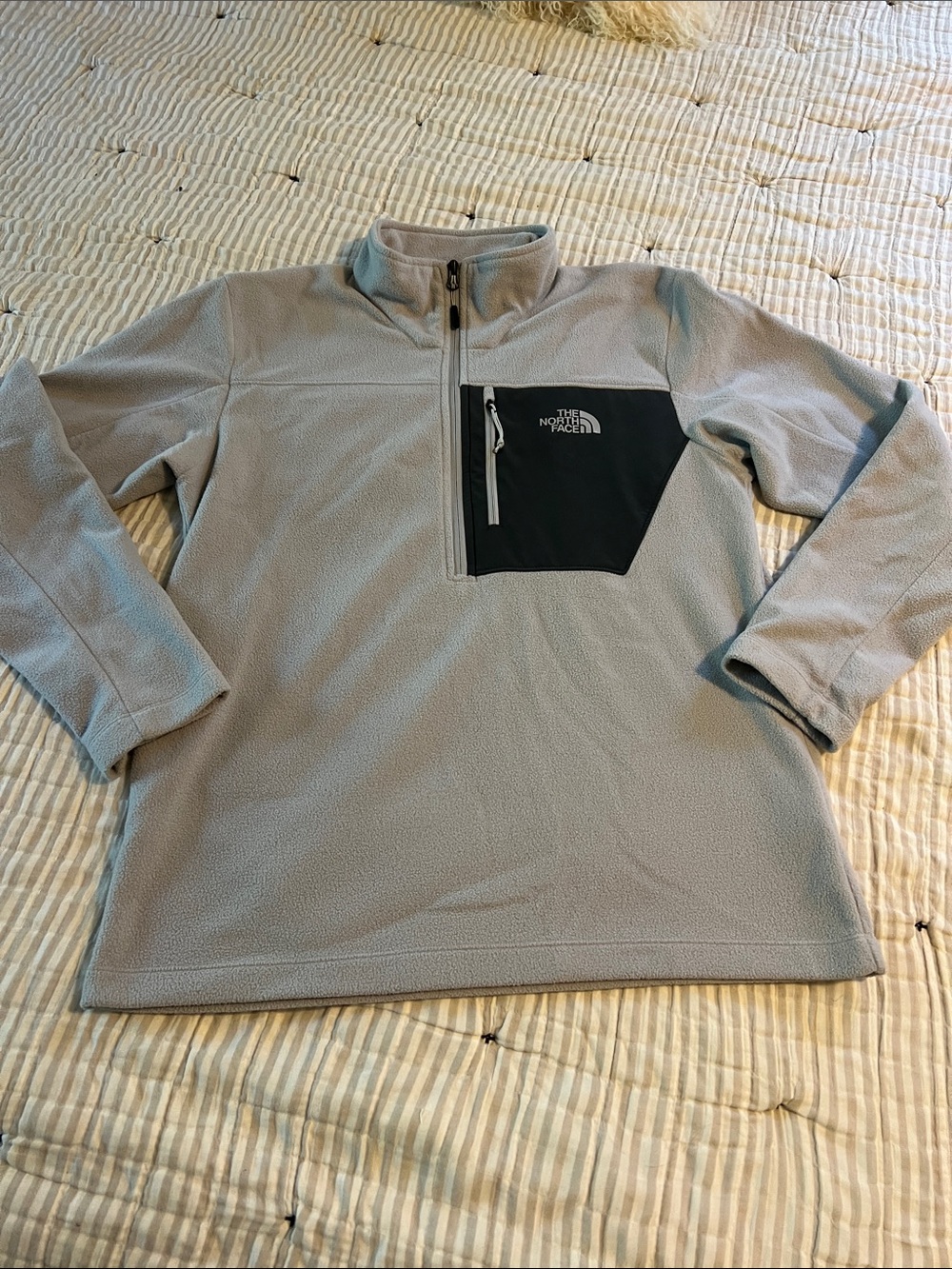 The North Face Light Gray Fleece Quarter-Zip with Black Chest Pocket